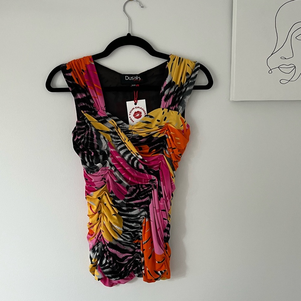 90’s inspired multi coloured/patterned going out tank top